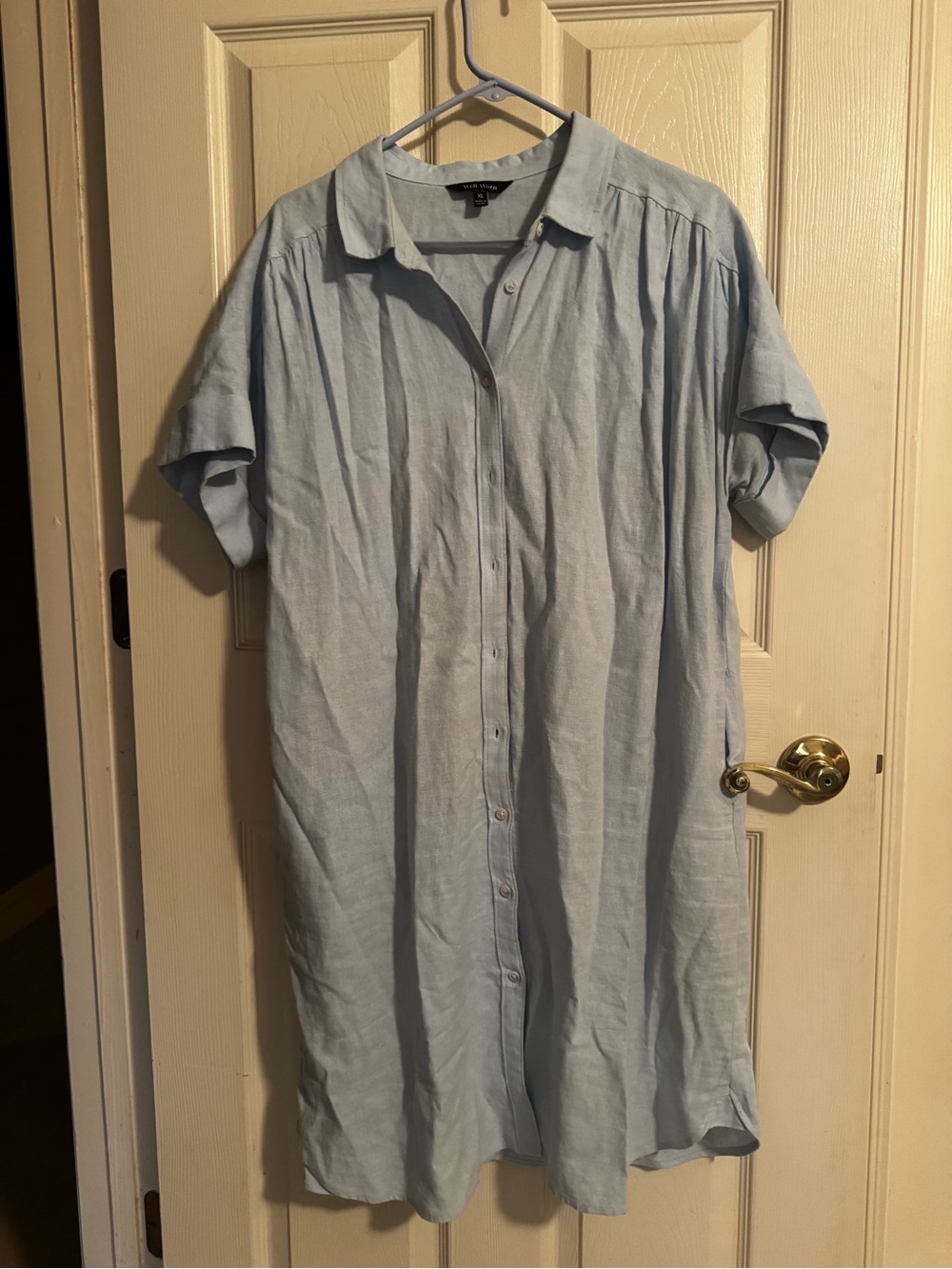 Well Worn Pale Blue Button-Front Shirt Dress